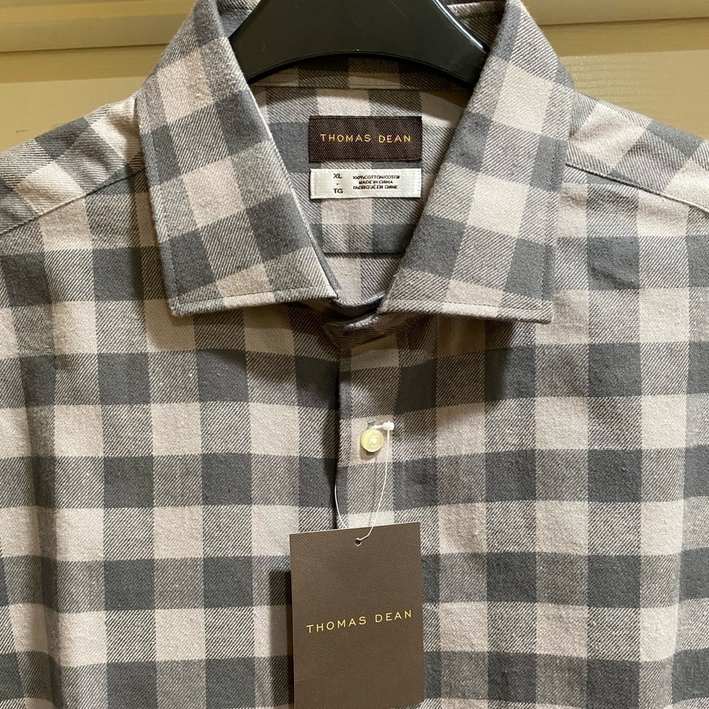 Thomas Dean Charcoal Button Down Shirt Flannel NWT - Picture 1 of 5